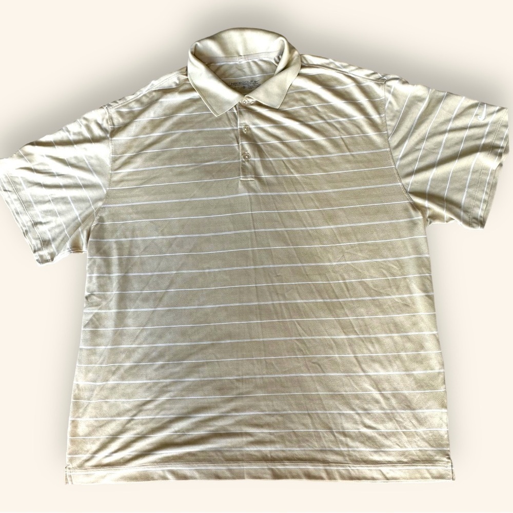 Nike Golf Dri Fit Men’s Polo Shirt neutral striped yellow size XXL button down  